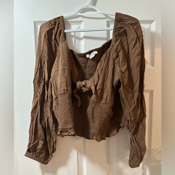 Long Sleeve Smocked Tie Blouse - Picture 2 of 3